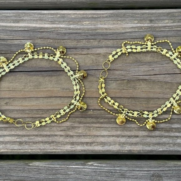 Women Anklet set of 2 Gold Tone Fashion Jewelry Crystal Accents AnkletsANklet - Picture 9 of 13